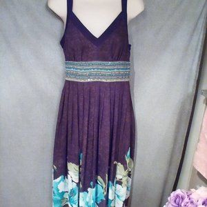 "BEAUTIFUL BROWN WITH BLUES FLORAL PRINT MAXI DRESS, EXCELLENT CONDITION!"